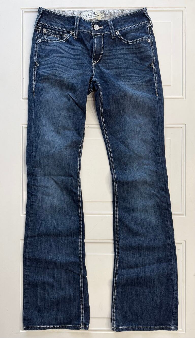 Ariat REAL Denim Womens Sz 29 XL Long Tall Blue Denim Bootcut Boot Cut Jeans